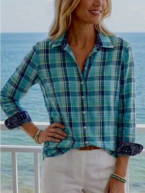 Soft plaid in Blues and Greens Button-Up Shirt.